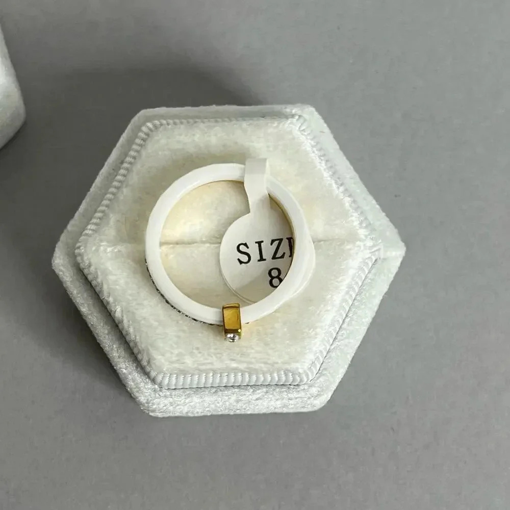 Stainless Steel Ceramic Zircon Gold Plated White Ring - Picture 4 of 8